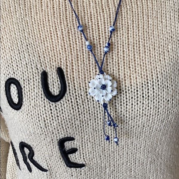 Ceramic Bead Charm Leaf Necklace BOHO Cord - Picture 8 of 9